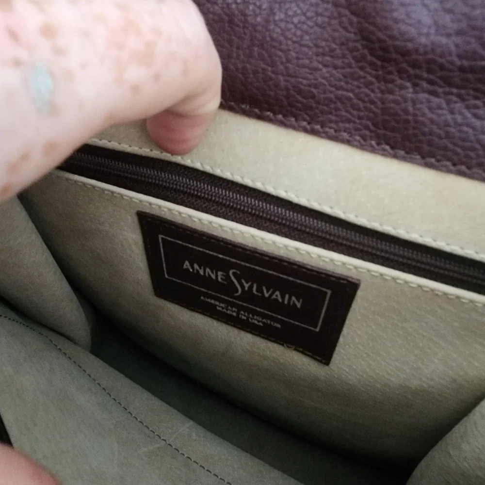 Anne Sylvain Brown Leather Alligator Skin Handheld Bag Made in USA